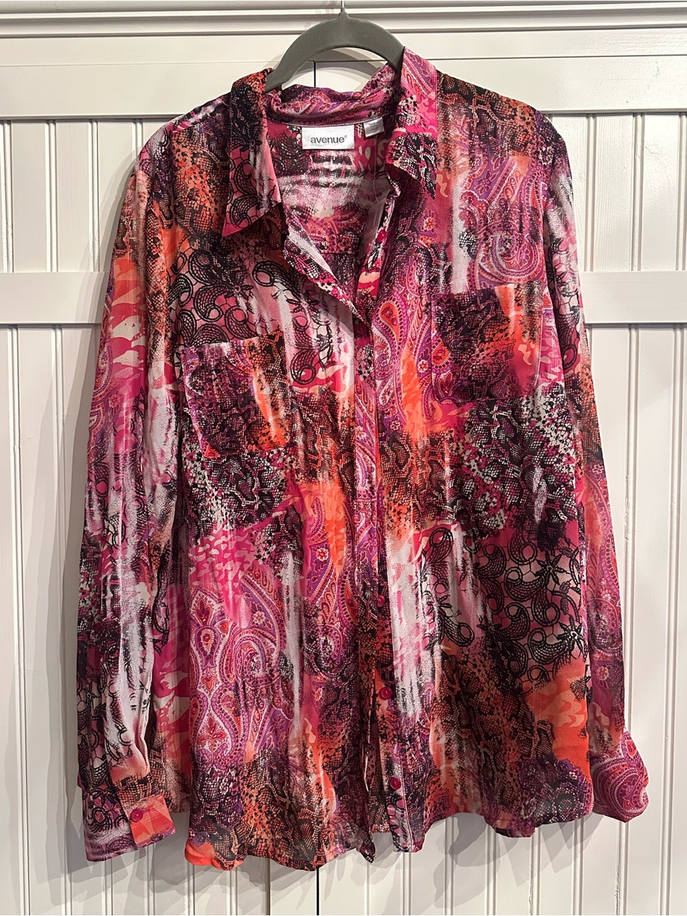 Avenue Pink & Orange Paisley-Abstract Button-Down Shirt Size 18/20